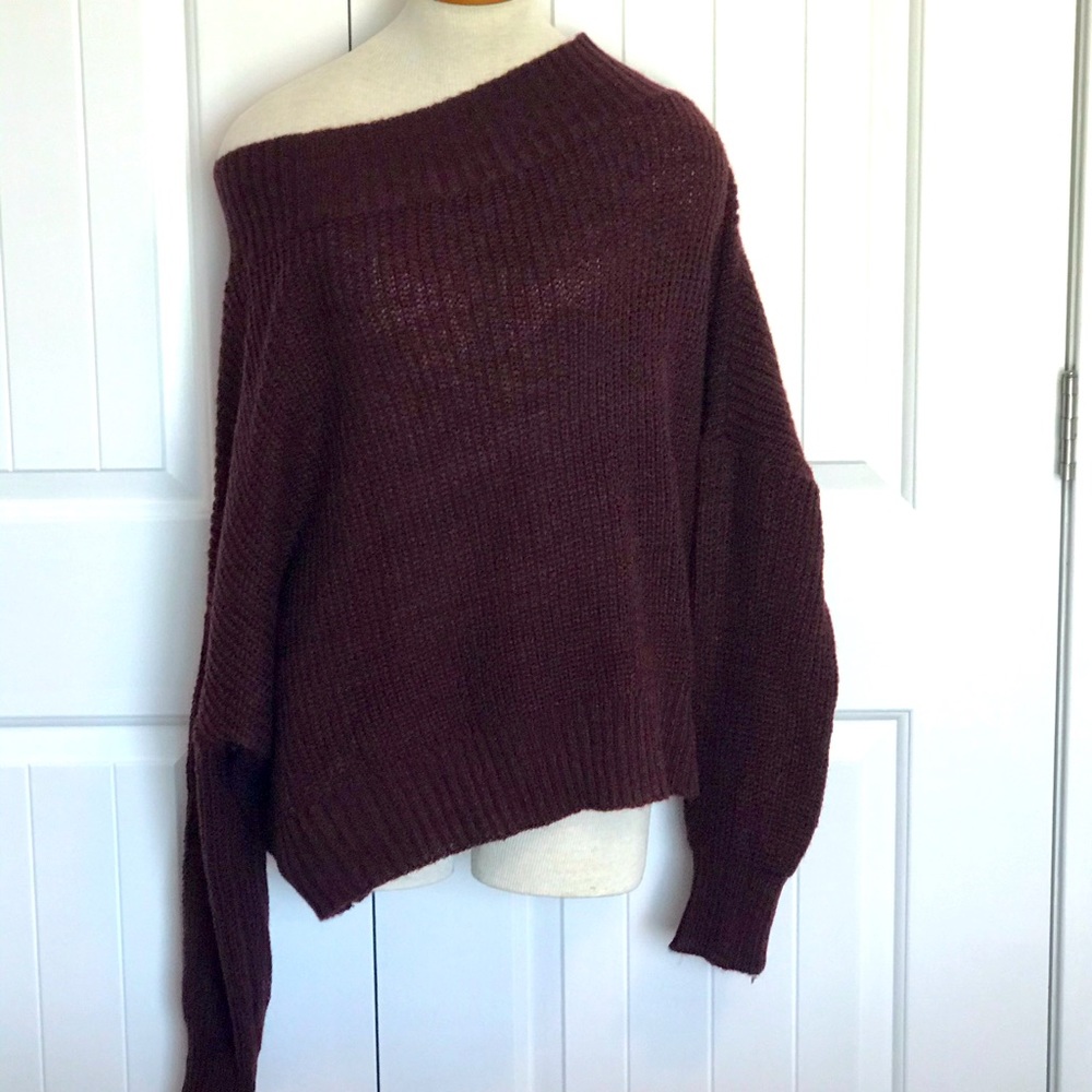 Vici Maroon Off Shoulder Knit Sweater Small